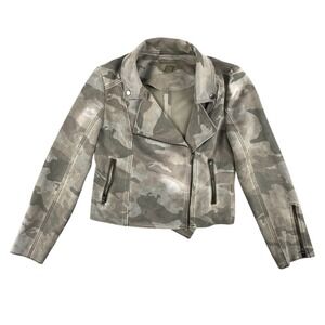 Marrakech Jacket Womens M Green Gray Camo Moto Asymmetrical Zip Pockets Casual